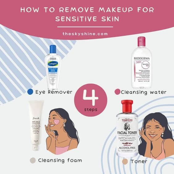 How to remove makeup for sensitive skin Full Makeup cleansing tutorial for sensitive skin