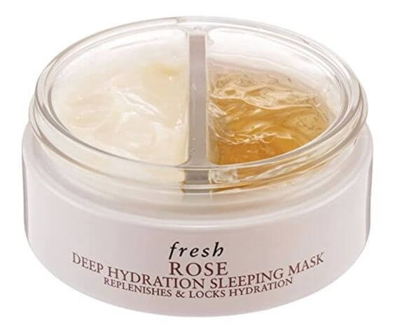 Mask BEST 4 SLEEPING MASK  Fresh Rose Deep Hydration Sleep Mask has two sleeping products in half and a half. So, this product makes your skin moist, and it's good for people who look for an oily feeling.