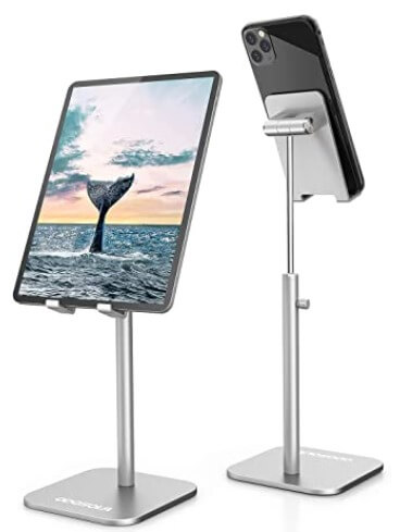 The best 3 iPad, laptop stand  2021 2. iPad and cell phone stand ODOSOLA Cell Phone Stand is a good product to use when watching TV in the living room or kitchen with iPad 12.9 inch pro and cell phone.
