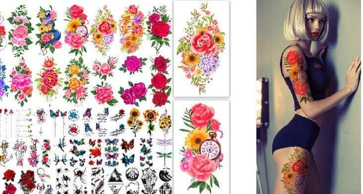 Best 7 temporary tattoo sticker for women Flower tattoo design 