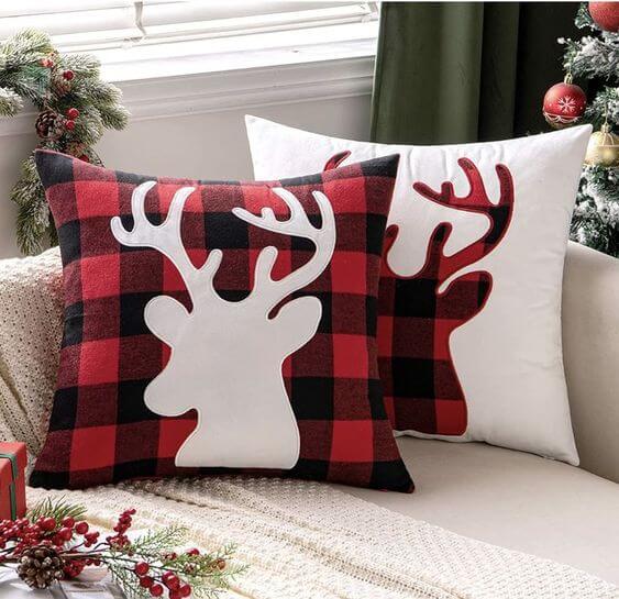 The 14 Best Christmas home decoration sofa 2. Christmas Decor Pillow Case for Sofa Red & White Reindeer 