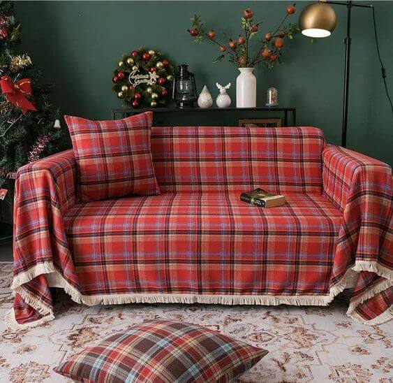 The 14 Best Christmas home decoration sofa 1. Christmas Sofa Cover Red Plaid Couch Cover