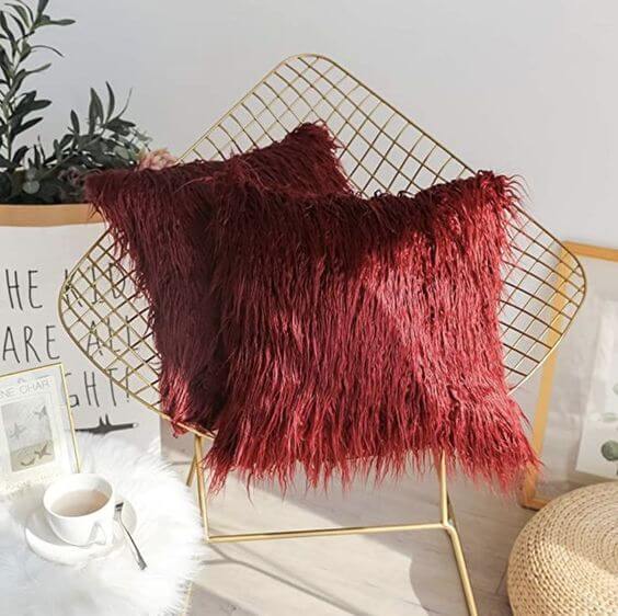 The 14 Best Christmas home decoration sofa 2. Christmas Decor Pillow Case for Sofa Couch Red Faux Fur Throw Pillow Cover