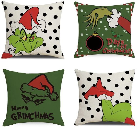 The 14 Best Christmas home decoration sofa 2. Christmas Decor Pillow Case for Sofa Couch Grinch Cartoon Christmas Throw Pillow