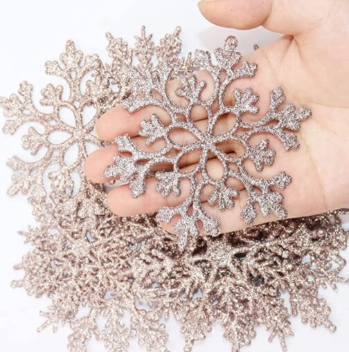 Best 17 Christmas tree decorations 3. Indoor Christmas tree without lights
Plastic Rose Gold Snowflake Ornaments  