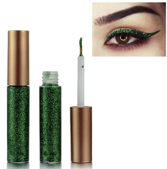 2022 beauty trend: Twinkle Glitter eye makeup green Liquid Eyeliner 