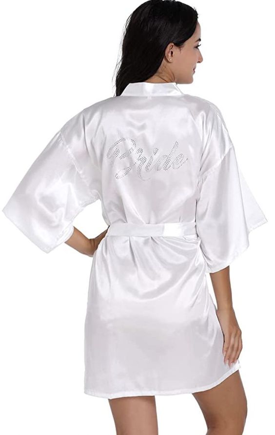 Satin Kimono Robe for Bridesmaid and Bride Wedding Party Getting Ready Short Robe