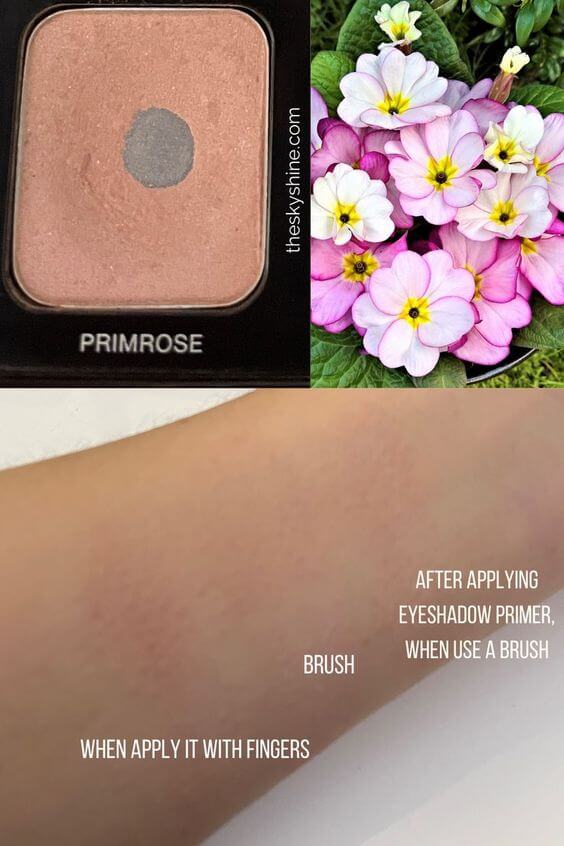 Eyeshadow: Laura Mercier Primrose Review Color  Primrose is a frost finish with a warm light pink shade and calm pearls. Even when applied with a brush, it applies smoothly and well, and the color is a warm pink color, and even if applied several times, a natural and warm pink color goes well with all skin tones. 