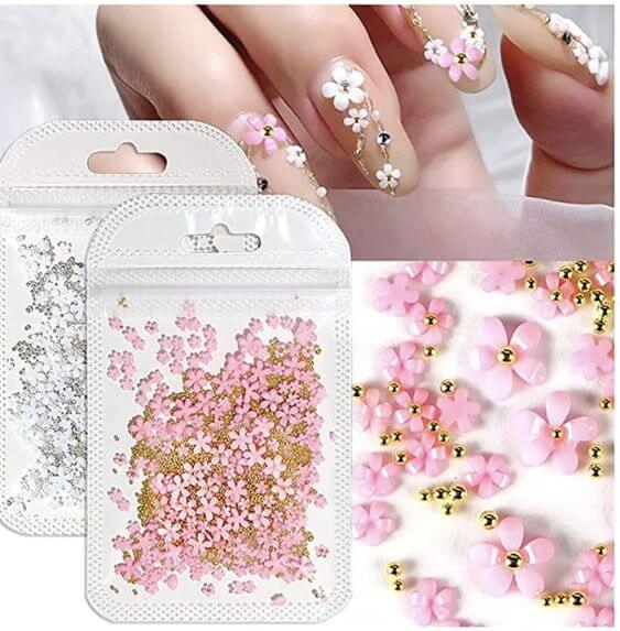 16 Best Short Nail Trends 2022 : Spring & Summer 3D flower nail charms