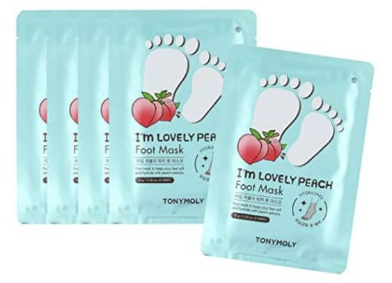 7 Best Hydrating Foot mask for Cracked Heels & Dry Skin 2022 TONYMOLY I'm Lovely Peach mask contains peach extract and honisakle extract to deeply moisturize and soften dry feet.
