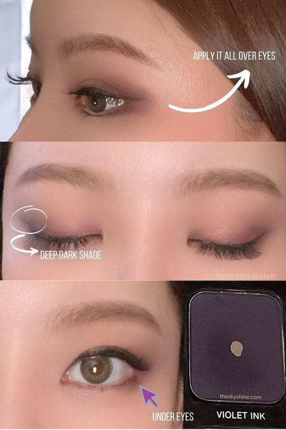Eyeshadow: Laura Mercier Violet Ink Review 2. How to use  to use: 3 different ways, it as a daily makeup, it's a good way to use it in dark shades like the picture above (Eyelid Base: Laura Mercier Primrose, Double eyelid: Laura Mercier African violet, Eyelid Tail: Laura Mercier Violet Ink).