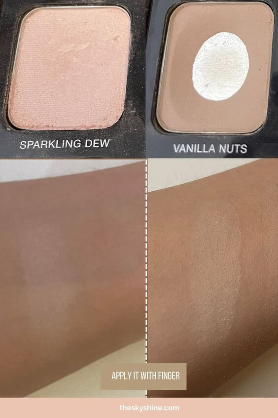 Laura Mercier Artist's Palette Review: 12 Eyeshadow 1. Sparkling dew & Vanilla nuts Laura Mercier Sparkling dew is a very bright peach satin eyeshadow. And Vanilla nuts is light natural champagne with matte. 