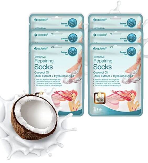 7 Best Hydrating Foot mask for Cracked Heels & Dry Skin 2022 Epielle Intensive Repairing Socks give deep moisturizing. It contains coconut oil, milk extract, and hyaluronic acid.