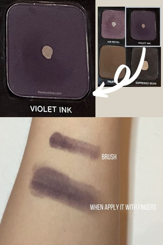 Eyeshadow: Laura Mercier Violet Ink Review Color Laura Mercier Violet Ink is a very dark violet with a matte finish. Even if I apply Violet Ink with a brush, the color comes out the same as when used with finge. And when blending, the color blends smoothly. 