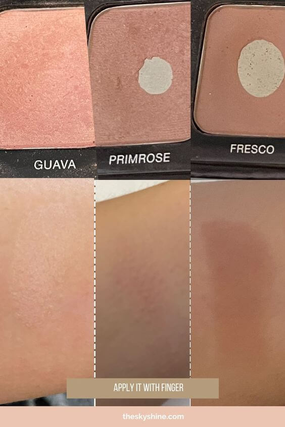Laura Mercier Artist's Palette Review: 12 Eyeshadow 2. Guava & Primrose &Fresco Laura Mercier Guava (brightly peach satin) & Primrose (frosted with warm light pink) & Fresco (matte with neutral beige brown) features natural colors like warm watercolors. 