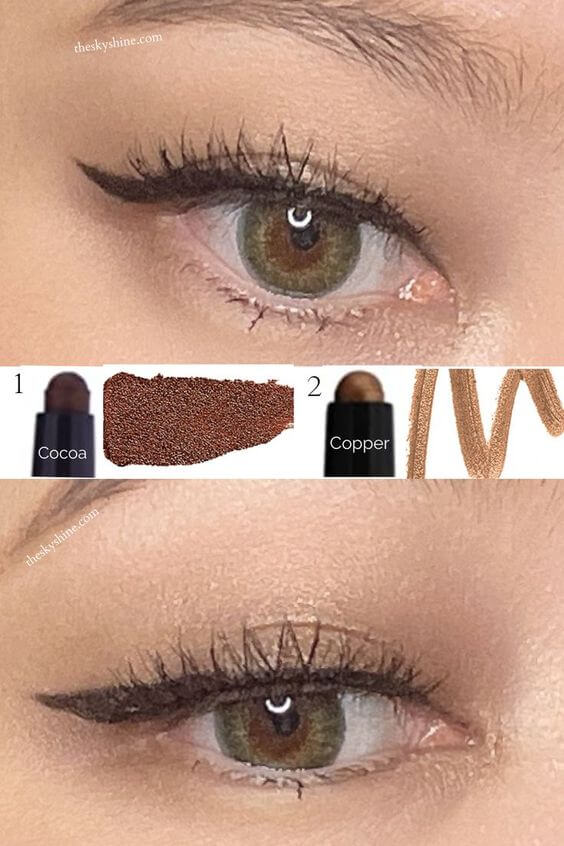 Laura Mercier Caviar Stick Copper Review 2. How to use Natural Brown Smoky Makeup Apply caviar stick Copper in the center of eyelid or in front of eyes when you do natural brown smoky makeup, you can complete a shiny look. 
