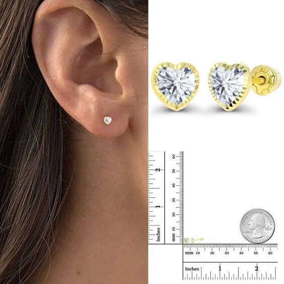 Best 10 Screw back Stud Earrings 2022 1. Small Heart earrings DECADENCE 14K Yellow Gold small heart  Screw Back Stud Earring to create a casual daily look while creating a more luxurious look.
