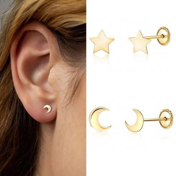 Best 10 Screw back Stud Earrings 2022 3. Tiny Star & Moon Earrings