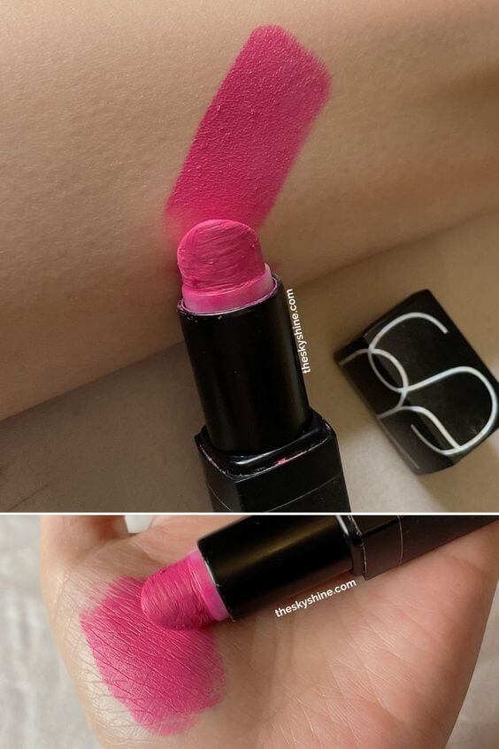 Nars Schiap Lipstick Review 1. Color Nars Lipstick SCHIAP is vivid pink with a semi matte finish. And it is rich pigment and lasts for hours. 