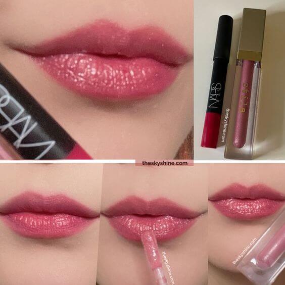 Nars lip pencil Let's go crazy Review
2. How to use Shine vivid pink lips, To create a lovely red pink with volume on your lips, apply pink shine Lip Gloss (stila Beauty Boss Lip Gloss synergy).