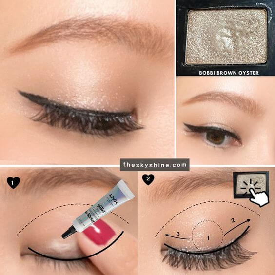 Eyeshadow: Bobbi Brown Oyster Review 2. How to use Simple glitter eye makeup To create a sophisticated and subtle glitter eye makeup, apply this all over your eyelids.