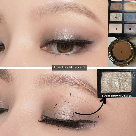 Eyeshadow: Bobbi Brown Oyster Review 2. How to use Silver Glitter Eye Makeup To create depth and glamour due to the subtle glitter, apply this to the center of the eyelid when you use dark eye shadow shades.