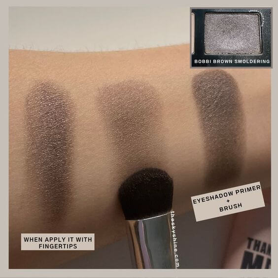 Eyeshadow: Bobbi Brown Smoldering Review 1. Color Bobbi Brown Smoldering is dark gray and subtle glitter with a matte finished. And It applies smoothly, blends easily, and lasts more than 10 hours.