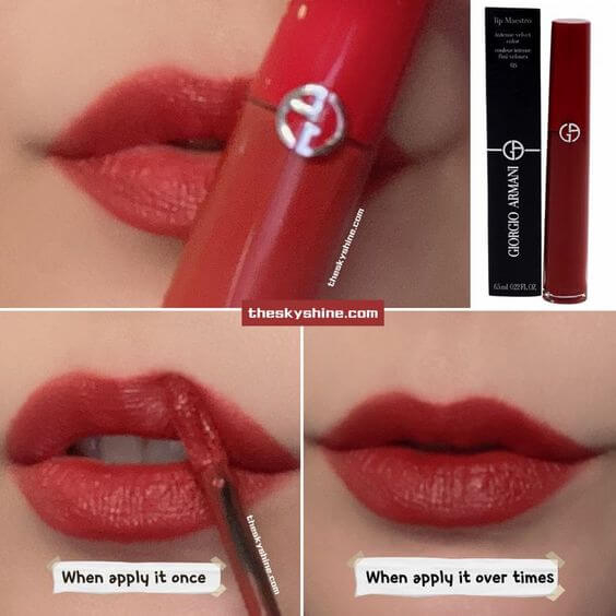 Giorgio Armani Lip Maestro 415 Redwood Review 2. How to use High-impact warm red lips look To sum up, apply Lip Maestro 415 with its applicator on lips and blend lips together. And apply it over times.