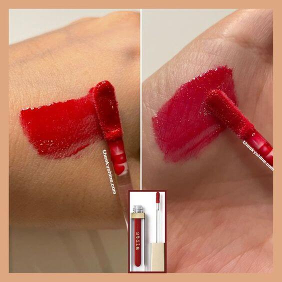 stila Beauty Boss Lip Gloss in the red Review 1. Color Stila Beauty Boss Lip Gloss In The Red is vivid red with a glossy finished.