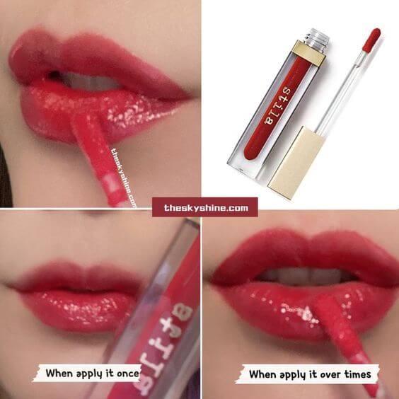 stila Beauty Boss Lip Gloss in the red Review 2. How to use  Bold Red lips To creates bold red lips, apply it directly to lips. Then apply over it for amplified shine and vivid red shade.