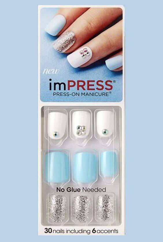 Kiss imPRESS Nail 83657 Blue, White, Silver Review  kiss imPRESS Blue Fake nails & Pedicures
 kiss imPRESS Blue Fake nails