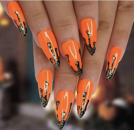Best 10 Fake Long nails Halloween 2022 Orange halloween nails