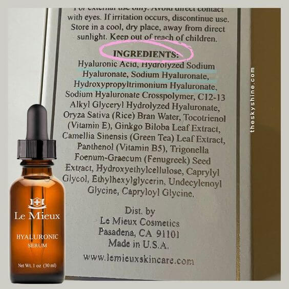 Le Mieux Hyaluronic Serum Review 3. Ingredients Main key Ingredients: botanical extracts green tea, ginkgo biloba and fenugreek for their soothing and hydrating properties.