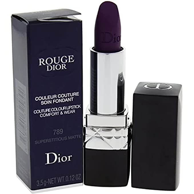 7 Best Dark Purple Lipstick 1. Medium Dark Purple  Dior Superstitious (789) is medium dark purple. The creamy formulation helps keep your lips moist that is enriched with mango butter, aroelat samphira, hyaluronic acid and decox.