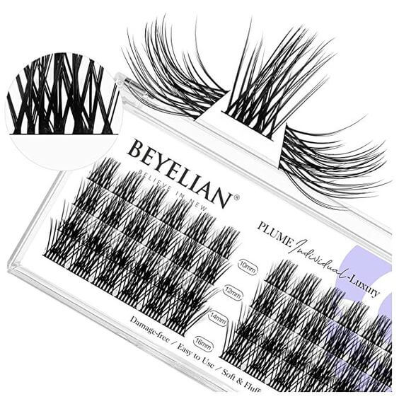 7 Best Black False Eyelash For Everyday 4. DIY Eyelash Extension  BEYELIAN false eyelash BEYELIAN individual cluster lashes has four lengths (10mm,12mm,14mm,16mm). So this can create a variety of styles according to preferences and different scenes.