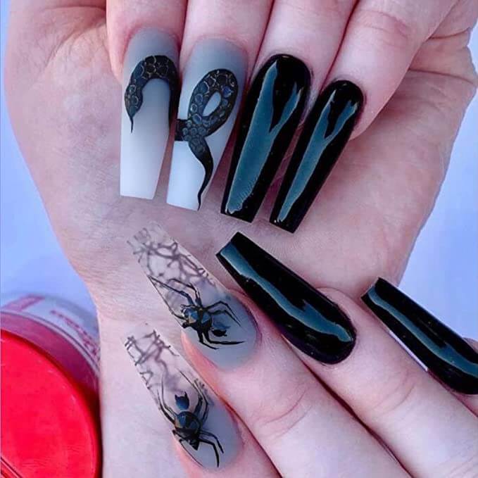 10 Best Long Spooky Nails Press on 3. Snake Spider Black Acrylic Nails