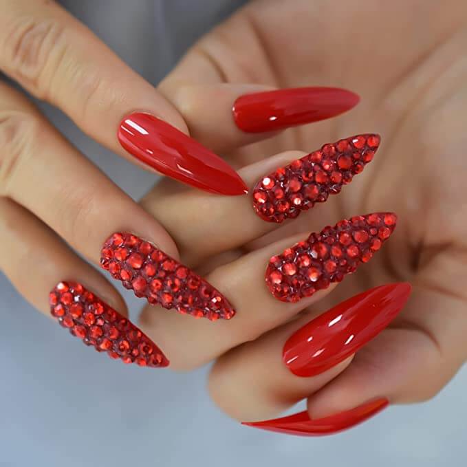 10 Best Long Spooky Nails Press on  4. Rhinestones red nail