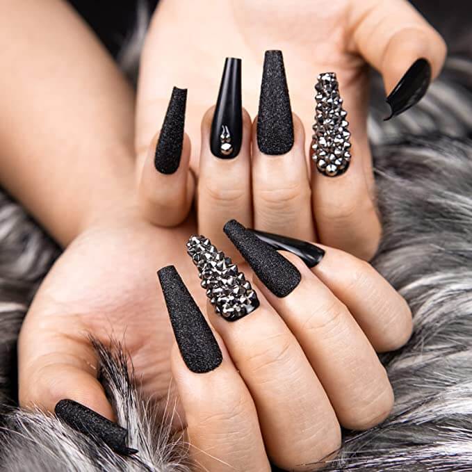 10 Best Long Spooky Nails Press on 4. Rhinestones red nail Extra Long Coffin Press on black Nails