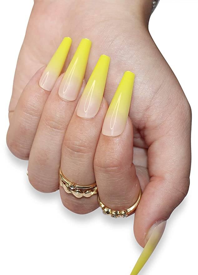 10 Best Long Spooky Nails Press on Yellow Ombre Extra Long fake nail 