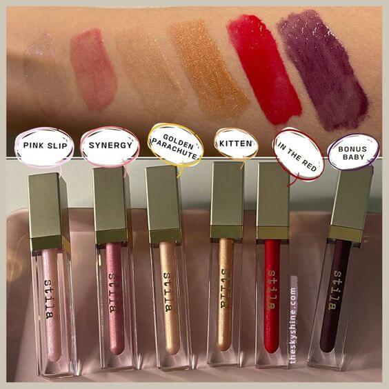 stila Ethereal Elements Beauty Boss Lip Gloss Set Review 1. stila Ethereal Elements Beauty Boss Lip Gloss Swatches These are lip glosses use alone or apply over lipstick. And all six products are applied smoothly and last longer over 4 hours.