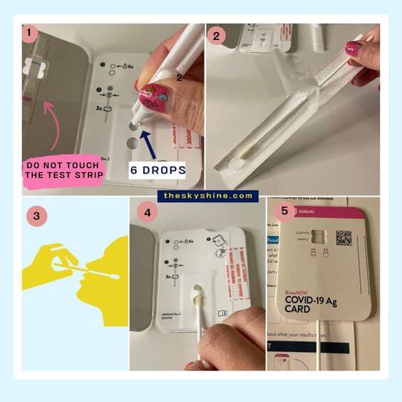 Abbot Bianxnow COVID-19 Test Review 2. How to use BinaxNOW COVID-19 Antigen Self Test has two instructions, English and Spanish, and it is easy to read like a comic book with pictures, so it is well-made so that even those who are not familiar with English can easily follow it.
