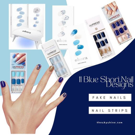 11 Blue Short Nail Designs: Fake Nails & Nail Strips