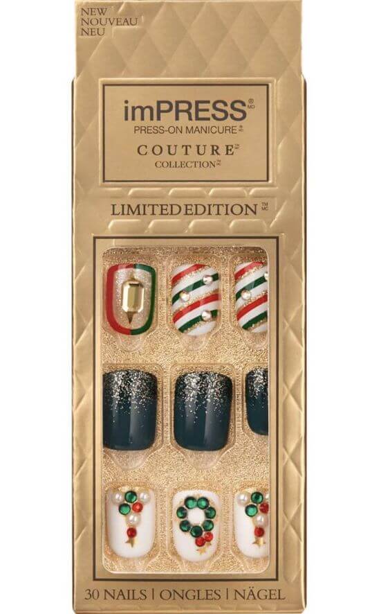The 10 Best Christmas Press-On Nails & Nail Decoration for Short Nails Christmas medium Nail 1. Christmas Press-On Nails Art Deco Nails KISS imPRESS Art Deco Nails expresses all the colors and moods of Christmas at once that will make you look fancy and urban