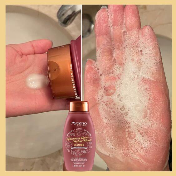 Aveeno Blackberry Quinoa Protein Blend Shampoo Review 1. Texture & Scent Aveeno Blackberry Quinoa Protein Blend Shampoo is lightweight gel. And a lot of lathers are easily made. The sweet and refreshing scent lasts all day long