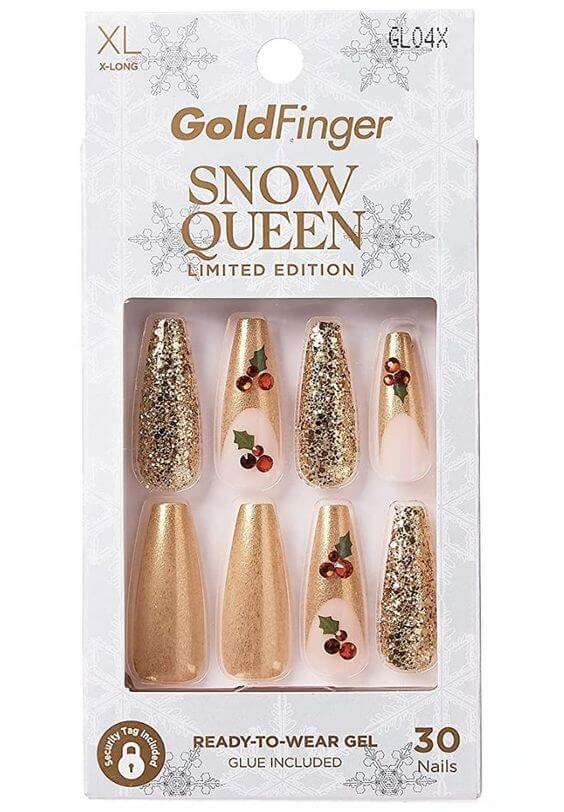 THE 12 BEST SNOWFLAKE NAIL DESIGN IDEAS & PRODUCTS
1. Snowflake Art Deco Fake Nails Gold And Snow nails 
