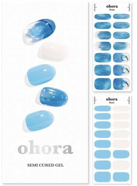 11 Blue Short Nail Designs: Fake Nails & Nail Strips 2. Gel Nail Strips Marble blue nails The Ohora Semi Cured Gel Nail Strips (N Bermuda) are the best blue short nail designs to a color to incorporate for beach vibes.
