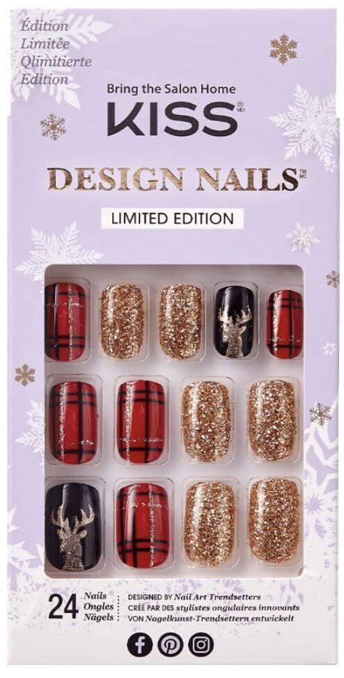 The 10 Best Christmas Press-On Nails & Nail Decoration for Short Nails 1. Christmas Press-On Nails Red Plaid & Gold glitter  KISS Special Design Limited Edition Holiday Fake Nails looks cute and modern. It's a girl-sentimental nail design that goes best with a casual look. 