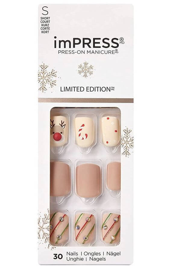 The 10 Best Christmas Press-On Nails & Nail Decoration for Short Nails
1. Christmas Press-On Nails KISS imPRESS Limited Edition Santa Buddies Nails looks cute and lovely. 