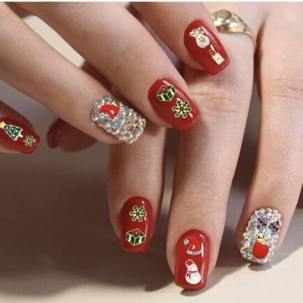 Christmas Nail Design Rhinestones