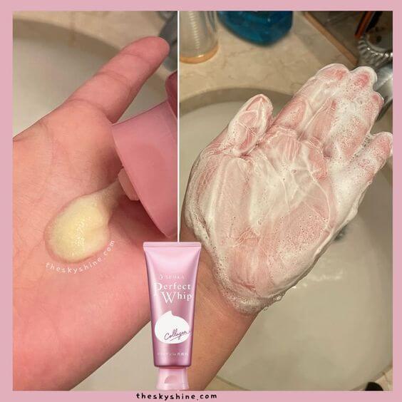 SENKA Perfect Whip Collagen In Review 1. Formulation & Scent Shiseido Senka Perfect Whip Collagen In is a soft cream formulation, and when mixed with water, a rich and smooth lather is formed.